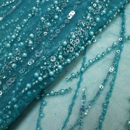 African Sequins Lace Fabric 2023 High Quality Embroidery Beaded Nigerian French Tulle Lace Material For Wedding Dress