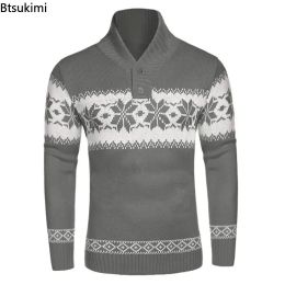 2023 Autumn Winter Men's Snowflake Christmas Sweater Knitted Sweater V-Neck Casual Knit Jumpers Pullovers Home Warm Outwear Male