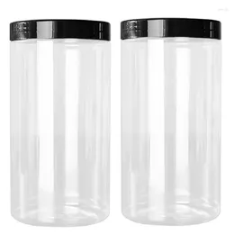 Storage Bottles 7pcs 1000ml Plastic Wide Mouth Refill Bottle Cosmetic Containers Dia.89 Empty Food Candy Pots Black Lid Clear Flower Tea