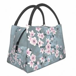 dusky Pink Sakura Cherry Blossom Insulated Lunch Tote Bag for Women Japanese Frs Resuable Thermal Cooler Bento Box F3iF#