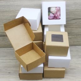 Wholesale of 10 latest gift packaging boxes with window white/kraft paper boxes, party matching candy gift bags