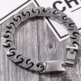 Bracelets Vintage Stainless Steel Men's On Hand Bracelets 13MM Link Chain Man Bracelet Wrist Bands For Men Jewelry Gift For Boyfriend Boys