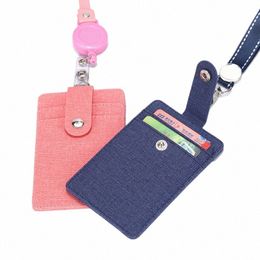 new Retractable Lanyards ID Badge Holder Leather Bus Pass Case Cover Men Women's Bank Credit Card Holder Strap Cardholder e3Zr#