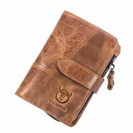 genuine Crazy Horse Leather Men Wallets Vintage Trifold Wallet Zip Coin Pocket Purse Cowhide Leather hasp Wallet For Mens k9Mf#