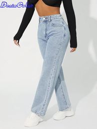 Denimcolab High Waist Straight Leg Jeans Woman Simple Style Casual Cotton Denim Pants Ladies Loose Streetwear 240319