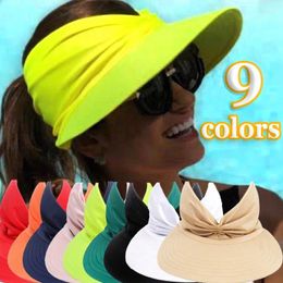 Wide Brim Hats Summer Sunshade Hollow Top Spring Elastic UV Resistant Sports Sun Caps Beach Seaside Empty Topped Adjustable Headgear