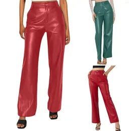 Women's Pants Solid Colour Loose PU Leather Trousers Temperament High Waisted Wide Leg Sexy Stretchy Tights