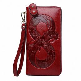 lucky Genuine Leather Wallet Woman Vintage Ladies Leather Wallets Big Real Cow Leather Clutch Purse Luxury Brand Female Hand Bag l6ZW#