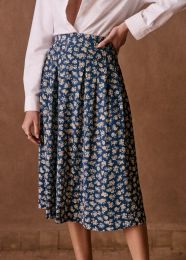 2023 Summer Ladies High Waist Pleated A-line Slit Pleated Printed Mid-length Skirt
