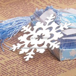 Party Favor 500pcs Snowflake Bookmark Stainless Steel Winter Bridal Shower Blue Tassel Wedding Event Favors Gift