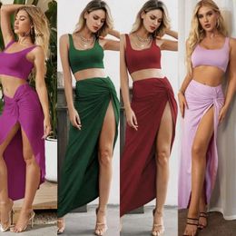 Work Dresses 2024 Women's Sexy Suspender Strapless Long Skirt Set Fashion Blouse And Split Dress Two-piece Summer Women