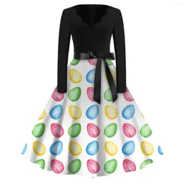 Casual Dresses Party Unique Easter Fashion Printed Ankle-Length For Women V-Neck Long Sleeves Ladies Frocks Ropa De Mujer