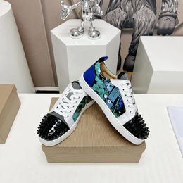 Casual Shoes Spring Autumn Women Mens Fashion Genuine Leather Couple Sneakers Runway Rivet Prints Punk Sports Leisure Flats