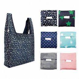 portable Reusable Shop Bag Sweet Striped Dots Large-capacity Grocery Tote Pouch Eco Bags Folding Storage Cvenient Handbags 01Fi#