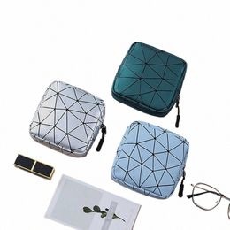 geometric Pattern Sanitary Napkin Zipper Storage Bag Portable Simple Fi Small Bag For Travelling Makeup PU Storage Bag C09S#