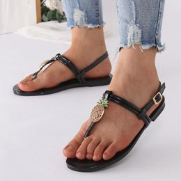 Sandals Ladies Shoes Diamond Pineapple Women 2024 Summer Comfortable Flat Thong Beach Outdoor Female