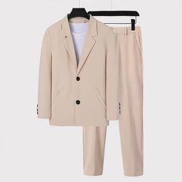 Boutique Blazer Trousers Mens Suit Business Port Style Casual Fashion Slim Korean Wedding Moderator 2 Piece Set 240326