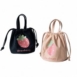 mini Canvas Drawstring Lunch Bag Handbag Female Carto Strawberry Storage Bag Lunch Box Small Cloth Bag Women Tote Food Bags Y6mm#