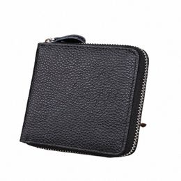 luufan 100% Genuine Leather Men Wallet Zip Around Card Holder Snap Short Purse Coin Pocket Black Real leather Hold Male Wallets M5NI#