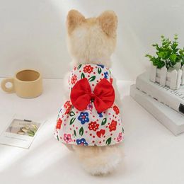 Dog Apparel Polyester Puppy Bowknot Princess Dress Soft Breathable Floral Comfortable Sleeveless Skirt