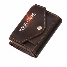kavis RFID Blocking Card Holder Wallet Men Automatic Aluminium Pop Up ID Card Case Crazy Horse Leather Coin Purse Engraving O6nh#