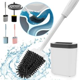 Brushes Silicone Toilet Brush Flat Head Flexible Soft Bristles No Dead Corners Clean WallMount Cleaning Brush Bathroom Accessories Set