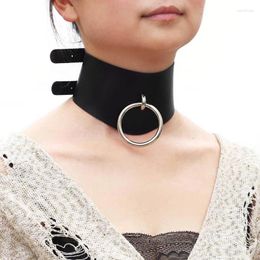 Pendants Women Punk Gothic Wide PU Leather Choker Round Bib Collar Necklace Torques