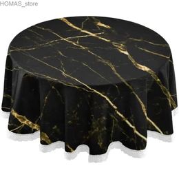 Table Cloth Black Marble Gold Round Table Cloths for Home Kitchen Restaurant Dining Tables Waterproof Stain and Wrinkle Resistant Tablecloth Y240401