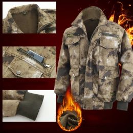 Mens Winter Suit Waterproof Wear-resistant Fleece Jacket +Multi-pocket Camouflage Pants Fall Military Tactical Work Clothes Male