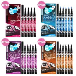 12 Pcs/Box Waterproof Liquid Eyeliner Black Brown Blue Purple Color Long-Lasting Eye Liner Pen Fast-Dry Matte Colorful Makeup 240327