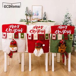 Chair Covers 1PC Linen Three-Dimensional Santa Claus Christmas Seat Cover Table Red Hat Back Xmas Decorations For Home Year