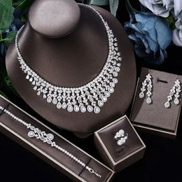Necklace Earrings Set Saudi Arabia Wedding For Women Water Drop Cubic Zirconia Bridal Jewellery Dubai Party Engagement Accessories