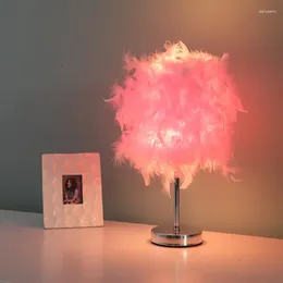 Table Lamps Romantic Nordic Modern Small Night Light Feather Bedroom Desk Creative Fairy Tale LED