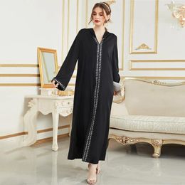 Casual Dresses Women Dubai Arab Muslim Islamic Autumn/Winter V-neck Black Robe Hooded Long Dress Woman