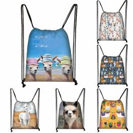 cute Animal alpaca Print Drawstring Bag Ladies Storage Bag Women Fi Shop Bags Boys Girls Bookbag Kids Candy Bag 63ca#