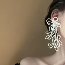 Dangle Earrings Minar Unique Design Hollow Out Large White Color Miyuki Faux Pearls Strand Flower Tassel Long For Women Brincos