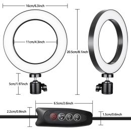 SH 6 Inch LED Metal Ring Light Photography Selfie Lamp with Tripod Dimmable Photo Studio Phone Video Ring Lamp for Live YouTube