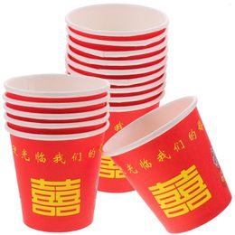Disposable Cups Straws 100pcs Chinese Paper Style Tea Cold Drinks Cup Portable Juices Teacup For Party