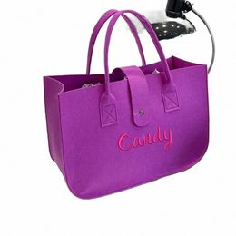 custom Name Felt Shop Tote Bags Persalized Embroidered Party Gift Handbag Solid Color Women's Tote Travel Bags K78j#