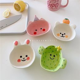 Cute Piggy Matte 4 Cartoon Ceramic Dip Bowl Korean Style Rabbit Dipping Sauce Dish Baby Food Supplement 240320