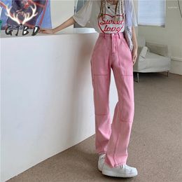 Women's Jeans High Waist 2024 Summer Pink Streetwear Korean Fashion Baggy Wide Leg Trouser Casual Mom Straight Denim Pants