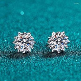Stud Earrings Silver Total 2 Carat Excellent Cut Diamond Test Pass D Colour High Clarity Moissnaite Snowflake 925 Jewelry247n