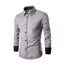 Men's T Shirts Casual Shirt Long Sleeve Block Line Plaid Luxury Button Slim Fit Hand Sewing Fashion No Ironing Western Streetwear