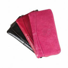 contact's Genuine Leather RFID Lg Women's Wallets Skull Pattern Zipper Women's Purses Card Holders Luxury Designer Mey Clip O7V1#