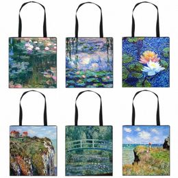 vintage Painting Water Lily / Lotus Print Totes Bag Met Women Handbag Ladies Canvas Travel Shoulder Bag Portable Shop Bags c6ij#