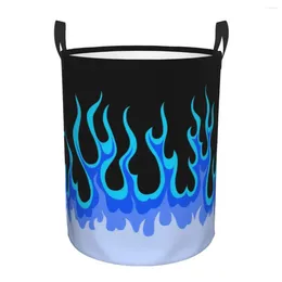 Laundry Bags Blue Fire Racing Flames Basket Foldable Clothes Hamper For Nursery Kids Toys Storage Bag