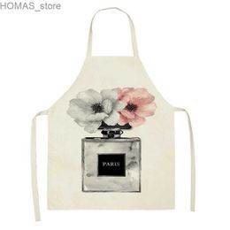 Aprons Fashion Love Perfume Printed Linen Sleeveless Apron Kitchen Lady Apron Cooking Baking Bib Household Waterproof Cleaning Tool Y240401