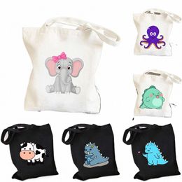 lovely Dinosaur Cute Animal Elephant Pink Pig Women's Shop Canvas Shoulder Cott Tote Bags Shopper Foldable Grocery Handbag 90V5#