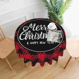 Table Cloth Merry Christmas And Happy New Year Checkered Plaid Round Table Cloth Waterproof Resistant Wrinkle And Washable Table Cover Y240401