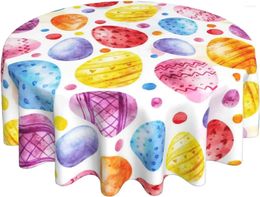 Table Cloth Happy Easter Egg Tablecloth Round Cover Washable Polyester For Kitchen Party Picnic Dining Decor 60 Inch